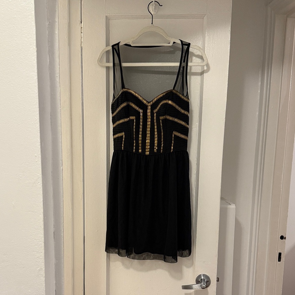 GUESS Black & Gold Cocktail Dress with Mesh Straps/Back